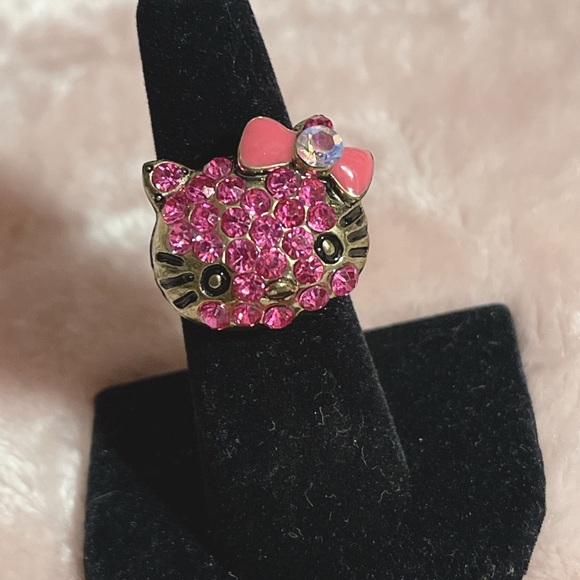 Hello Kitty Bronze Gold Pink Crystal Adjustable Ring - NWOT - Picture 2 of 6